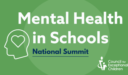 Mental Health in Schools National Summit. Outline of a head profile with heart in the center.